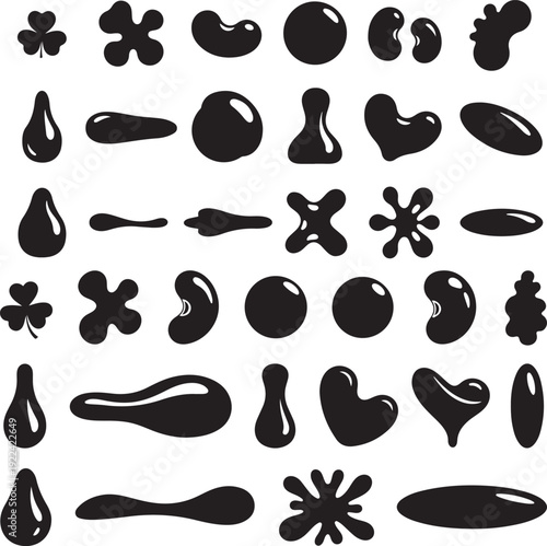 Organic blob shapes vector collection. Set of abstract fluid forms for creative design and artwork. Modern liquid silhouettes and drops. Simple stain elements isolated on white background. eps