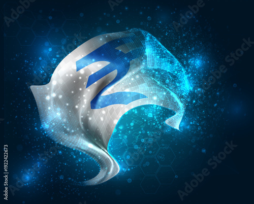 Rupee, vector 3d flag virtual triangular polygons on a color background
