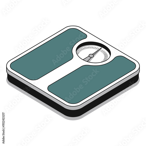 Isometric vector illustration of analog bathroom scale for weight measurement