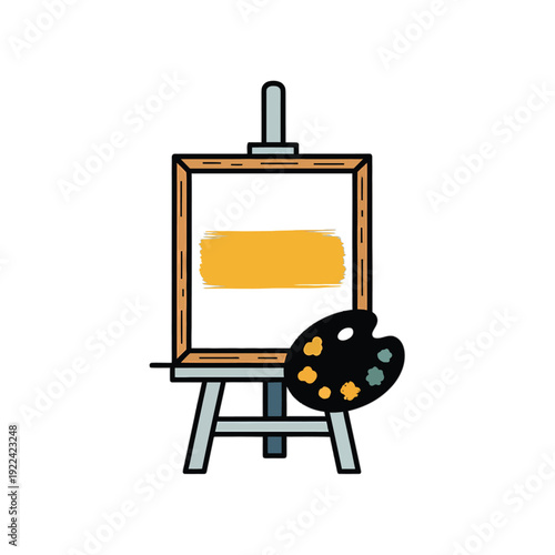 Cartoon of an easel with a blank canvas and paint palette