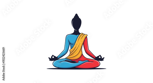Colorful Buddha Figure in Meditation Pose with Yellow Robe.
