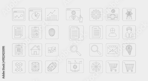 Collection of Minimalist White Outline Icon Set.