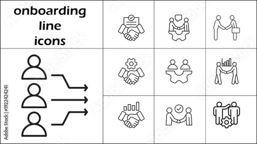 Partnership Line Icon Set, Business Collaboration, Teamwork and Handshake Outline Symbols Collection Vector.