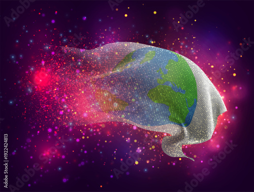 percent, sale, vector 3d flag with a splash of paint dots, explosion of colored dots