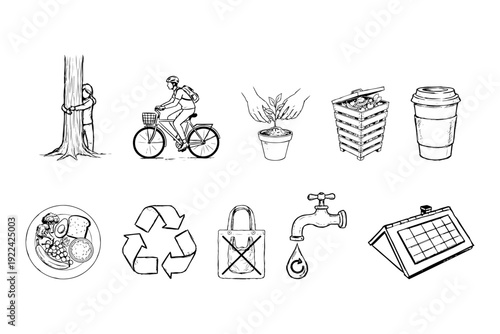Sustainable living illustrations collection for eco friendly projects