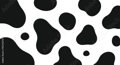 Black and White Cow Pattern Spots Seamless Background.