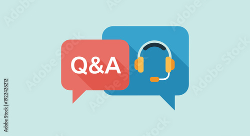 Flat design illustration of QA and customer support headset icons in speech bubbles.