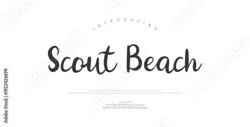 Scout Beach, Script Minimal luxury font alphabet logo. Typography beauty fashion elegant minimalist serif italic fonts decorative wedding vintage retro logos. vector illustration
