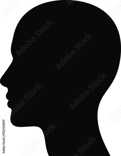 Black silhouette of human head in profile view facing left, representing cognition, psychology, anatomy, identity, and symbolic concept for educational, medical, and creative design use