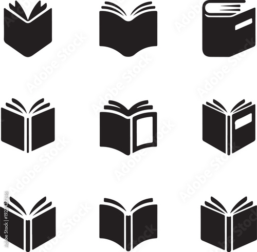 silhouette Open black book side perspective drawing icons minimal back book notebook on the upside down outline laying