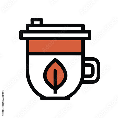 White coffee cup with orange leaf and lid tea cup beverage