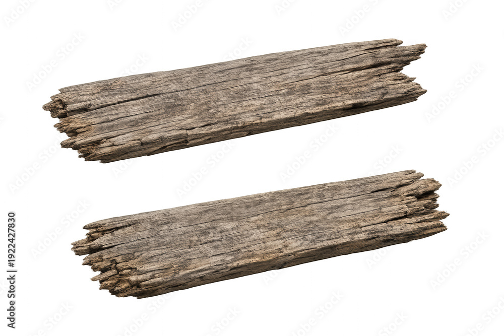Fototapeta premium Weathered wood planks displaying aged texture and splintered ends on a transparent background