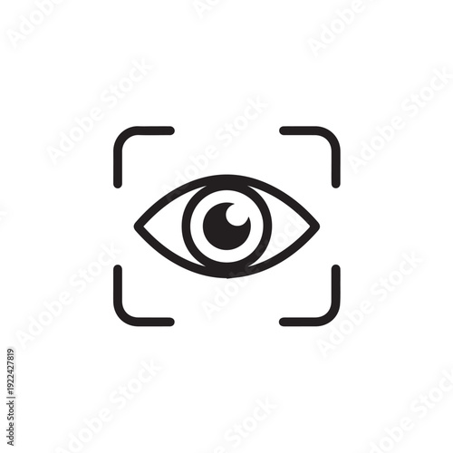 Biometric eye scanning technology icon with human retina recognition system in modern digital frame for security verification and personal identification data protection