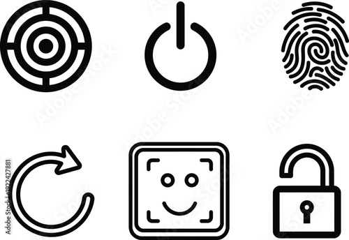 black and white icons of security and technology symbols