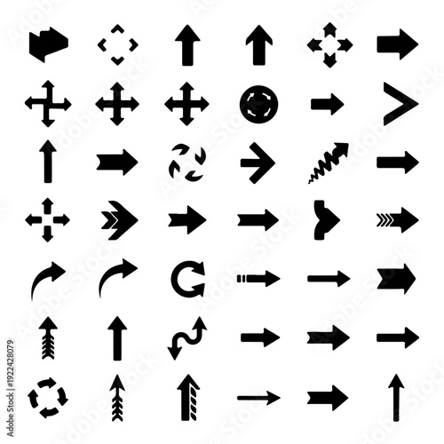 Arrow icons in black and white flat design for navigation and direction