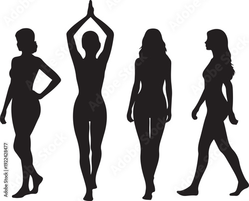 Silhouettes of beautiful girls 2, vector illustration