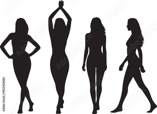 Silhouettes of beautiful girls 2, vector illustration