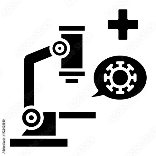 Microscope with Virus and Medical Symbol Icon