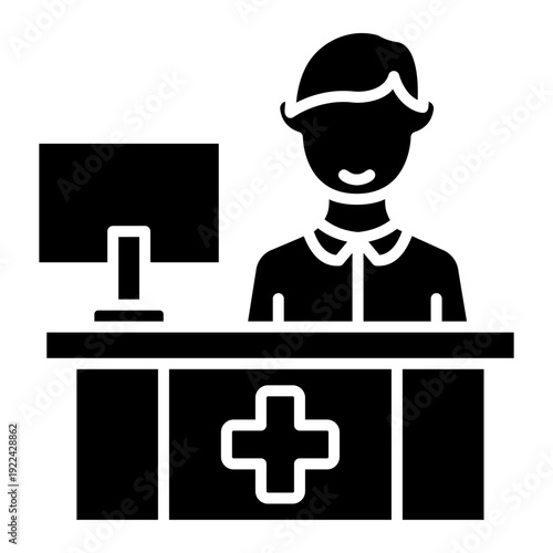 Doctor Receptionist at Hospital Check-in Desk Icon