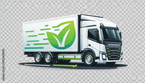 Eco-Friendly Logistics Truck: Vector Illustration of Sustainable Freight Delivery, Green Transport, and Fast Shipping Concept on Transparent Background.