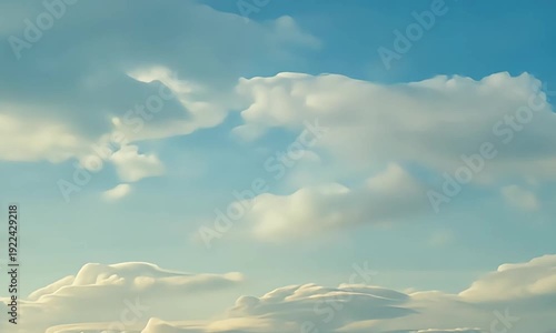 Blue sky with white clouds. Cloudy landscape background. Nature scenery. Weather scene. Horizon view. Daytime atmosphere. Sky texture. Cloud formation. Natural environment.