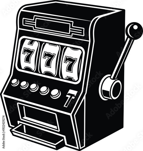 A classic slot machine with a winning combination of seven numbers in silhouette mode
