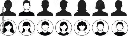 Matching puzzle of eight human silhouettes and eight portraits, illustrating visual perception, attention to detail, and cognitive skills for educational and creative design applications