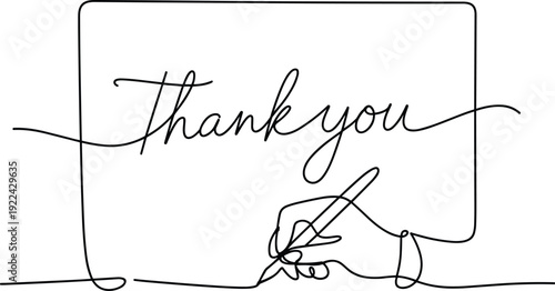 Continuous line drawing of a hand writing thank you message on a paper vector illustration