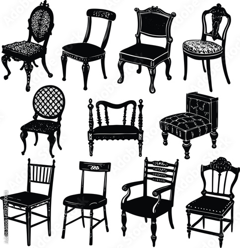 set of black and white chairs