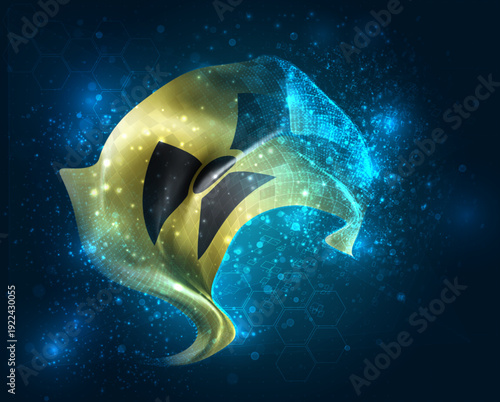 Atomic, vector 3d flag virtual triangular polygons on a color background