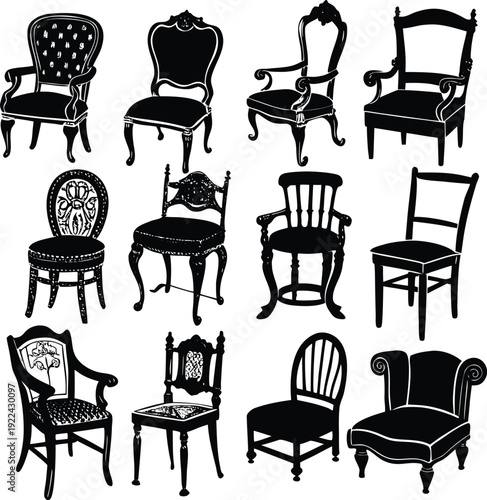 set of black and white chairs