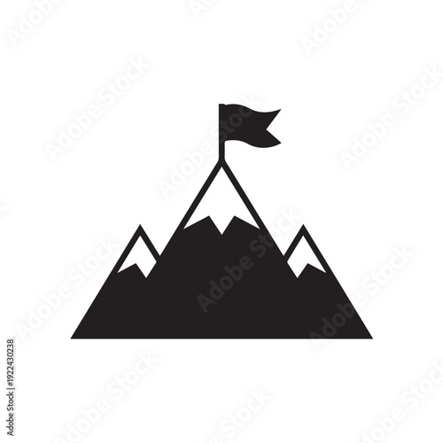 Mountain peak with flag icon vector illustration isolated on transparent background representing achievement success leadership and reaching goals in business and sports