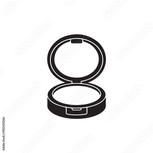 Open cosmetic powder compact with lid and mirror icon symbol for makeup and beauty products on transparent background vector