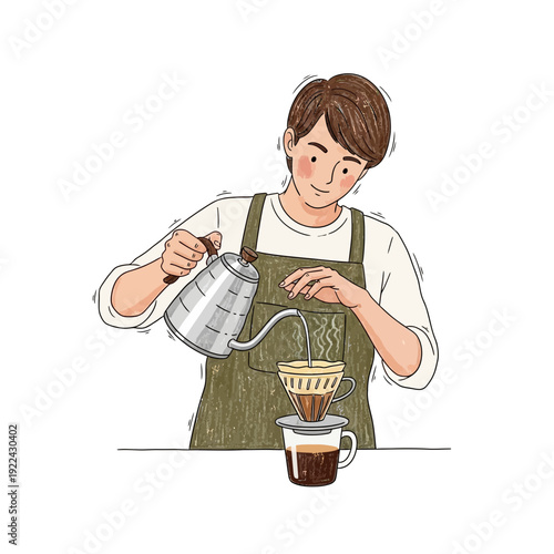 Barista making pour over coffee illustration