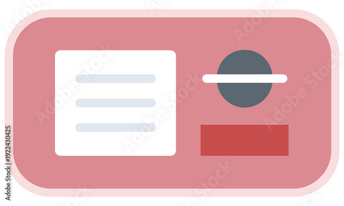 Simple digital illustration of a pink rounded rectangle with various shapes and icons inside symbolizing a user interface element or a graphical component.