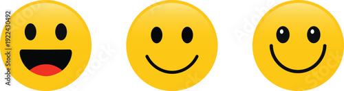 Yellow Smiley Face Emoticon Set - Happy Laughing and Smiling Emoji Icons for Social Media Customer Satisfaction and Positive Feedback Vector Illustration