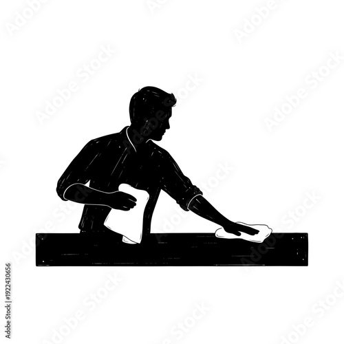 Man wiping surface silhouette illustration