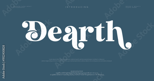 Dearth typography on blue background with white text