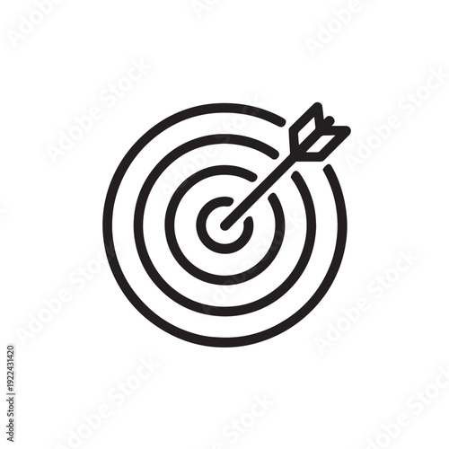 Target icon with arrow vector illustration, dartboard outline design, goal graphic symbol, accuracy sign, success achievement element, business aim