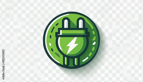 Green Energy Power Plug Icon with Lightning Bolt Symbol. Vintage Textured Style Vector Illustration for Sustainable Technology and Electric Power Concept.