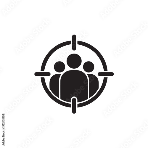 Target symbol with people icon inside crosshairs representing focus group audience marketing strategy or selection on transparent background vector
