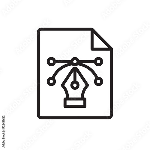 Vector graphic icon for vector drawing file, EPS format page symbol, featuring pen tool and bezier curve, representing design project for artwork