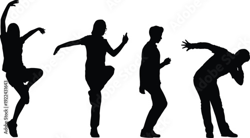 Silhouettes of People Dancing and Posing on White Background illustration vector