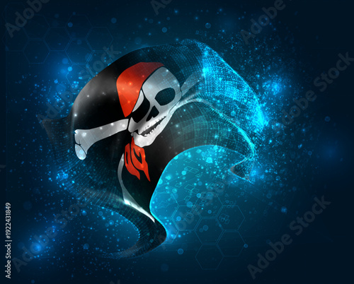 Pirate, vector 3d flag virtual triangular polygons on a color background