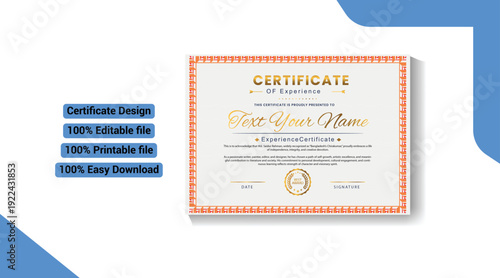 Elegant certificate design template with gold accents