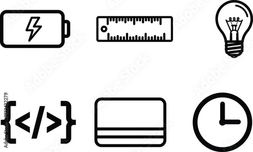 Collection of various technology and tool icons on white background