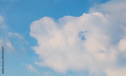 Blue sky with white fluffy clouds. Cumulus cloud formation. Natural sky background. Weather scene. Daytime atmosphere. Cloud texture. Sky with clouds. White clouds. Blue background.