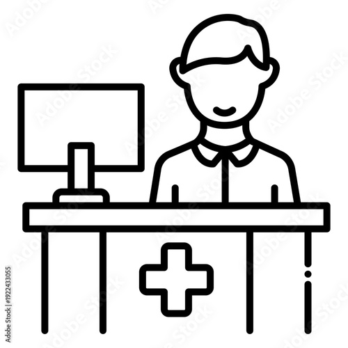 Medical Receptionist at Hospital Check-in Desk Icon