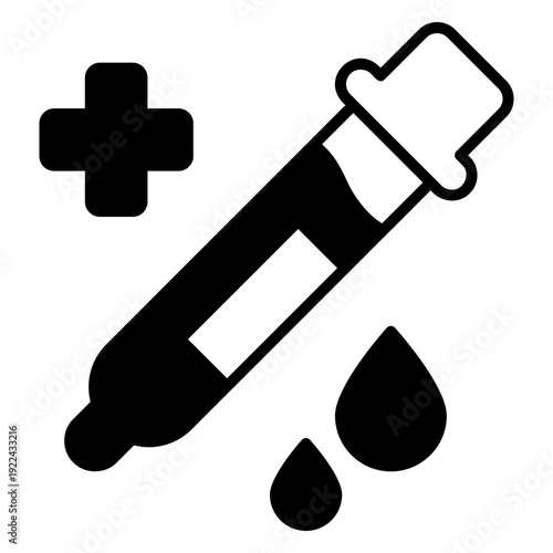 Blood Test Tube Icon with Plus Sign and Drops