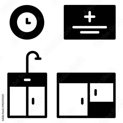 Medical Clinic Icons: Appointment, Insurance, Sink, and Cabinet